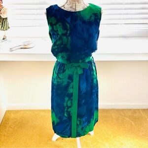 Vintage Mod Sheath Dress Blue Green Size Medium